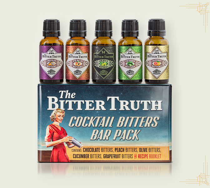 The Bitter Truth Bitters Bar Pack tin and bottles