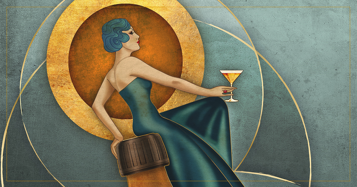 illustrated Artdeco Image of woman holding a cocktail