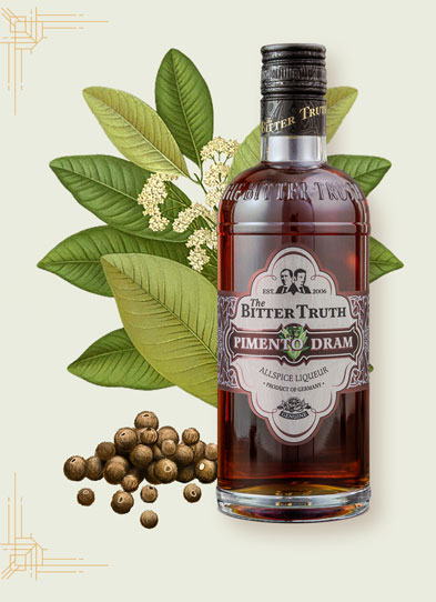 The Bitter Truth Pimento Dram Allspice Liqueur Illustration with spices